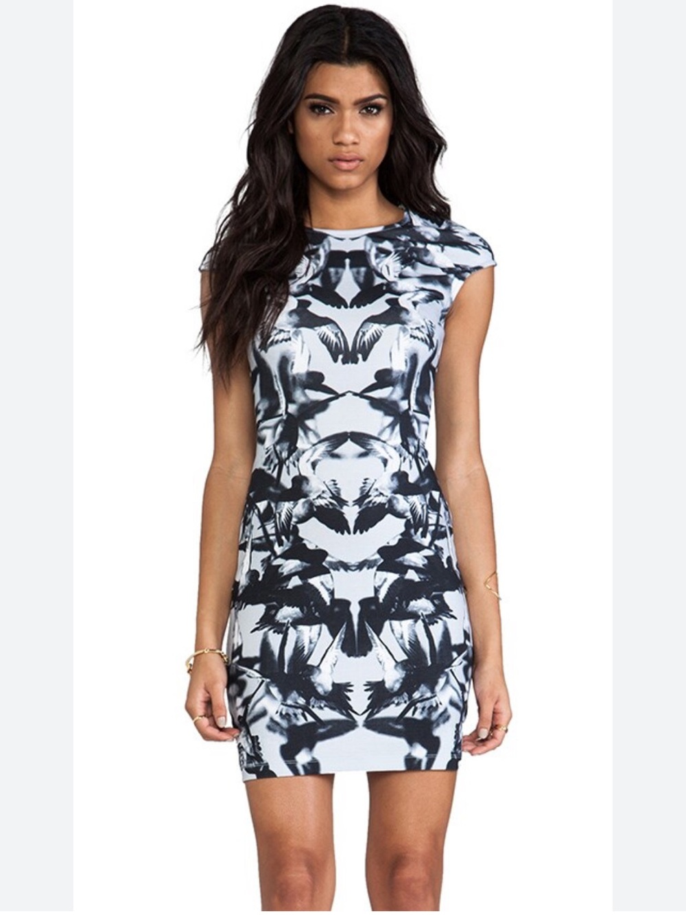 McQ by Alexander McQueen pigeon Printed Sleeveless Cotton Fitted Midi Dress M